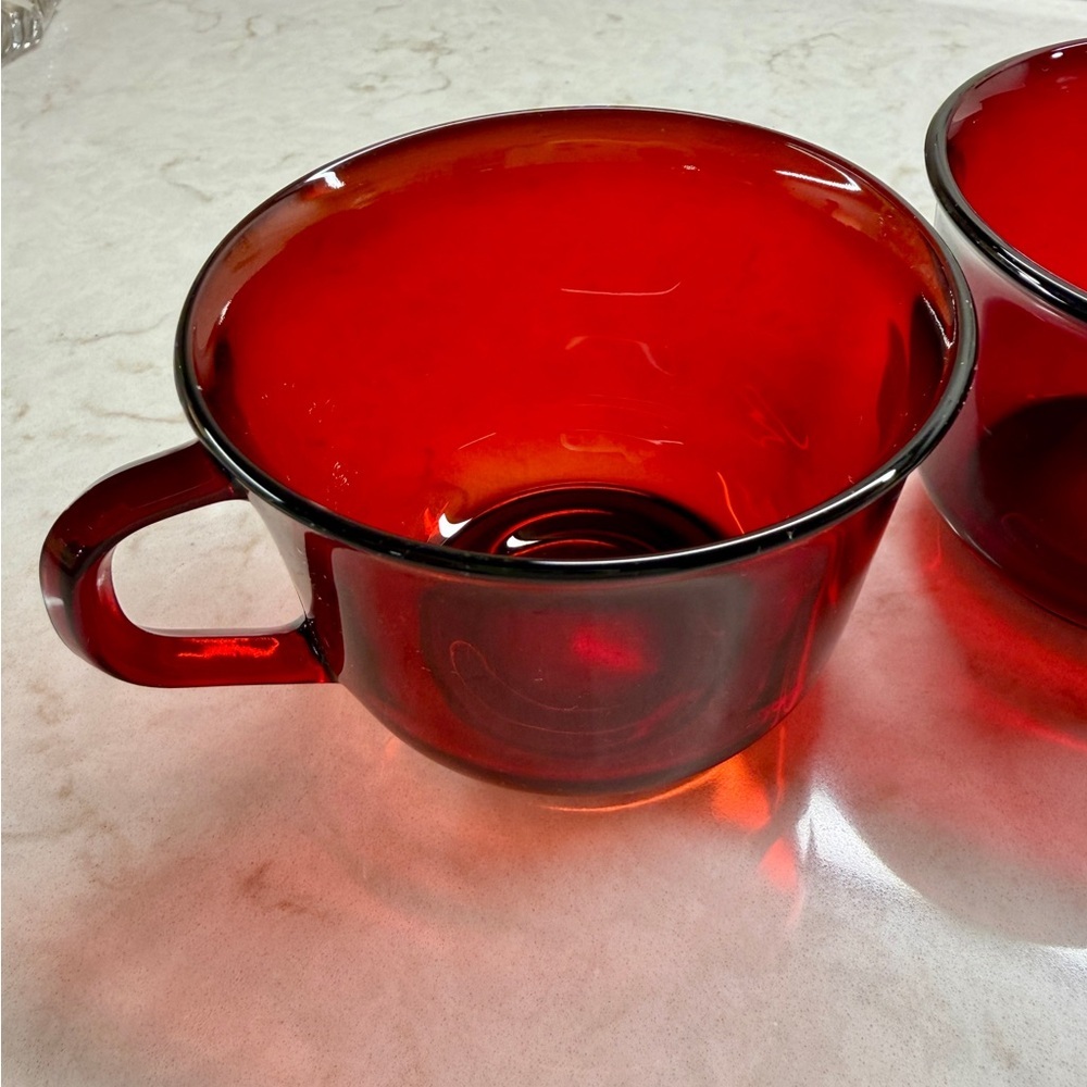 VINTAGE, ARCOROC, SET/2, RUBY RED GLASS CUPS. THICK, PRESSED RED GLASS. - Picture 2 of 6